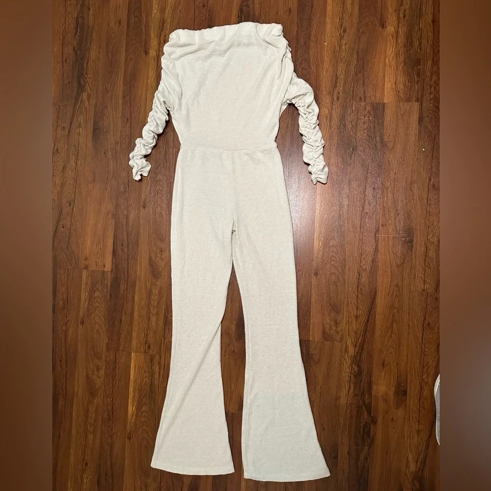 NWOT Fashion Nova Off-Shoulder Cream Jumpsuit